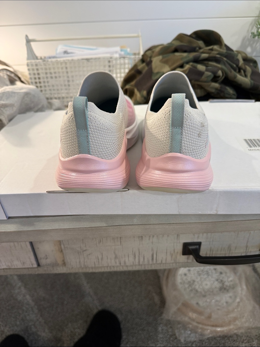 Skechers Slip-On Knit Sneakers in Cream and Pink - Picture 3 of 9